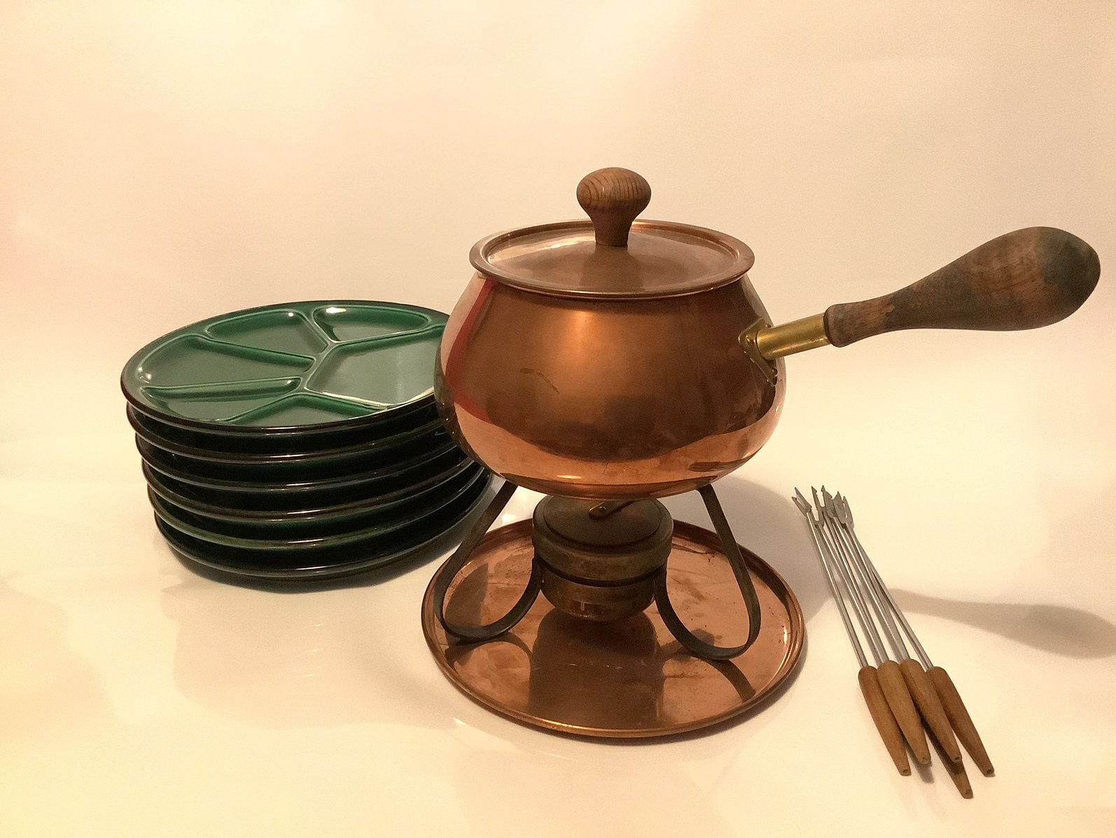 Vintage Koperen Fondueset  Douro B&M Portugal, borden vorken, Ophalen, Gebruikt, Brander, Fondueset