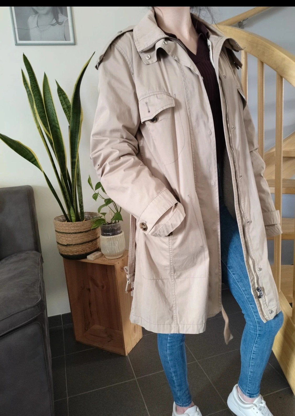 jas, Kleding | Dames, Jassen | Winter, Ophalen, Maat 42/44 (L), Beige