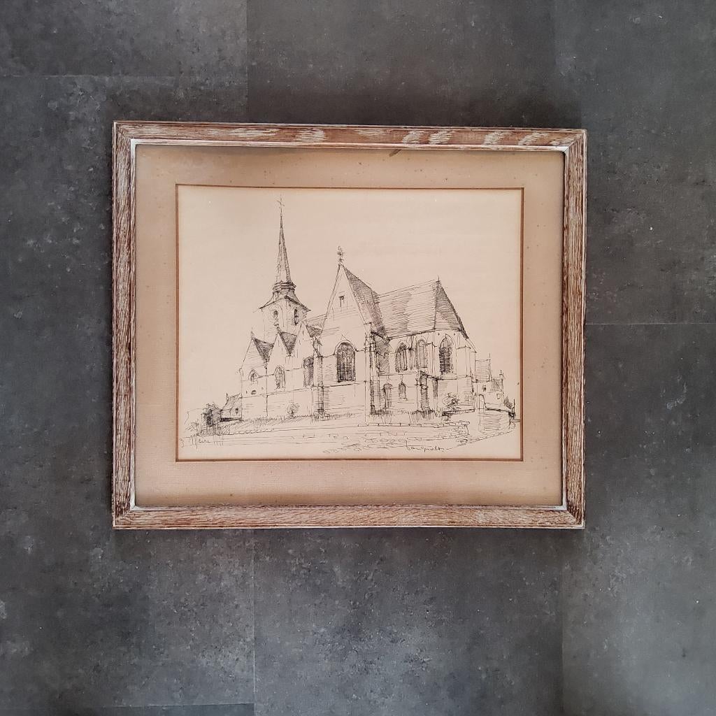 Tekening Meise in Chinese inkt door J. Van Gucht (1913-1980), Antiek en Kunst, Ophalen of Verzenden