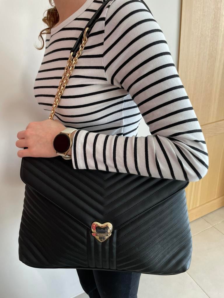 Grand sac à main Mario Valentino, style Channel, Enlèvement ou Envoi, Comme neuf, Noir, Sac à main