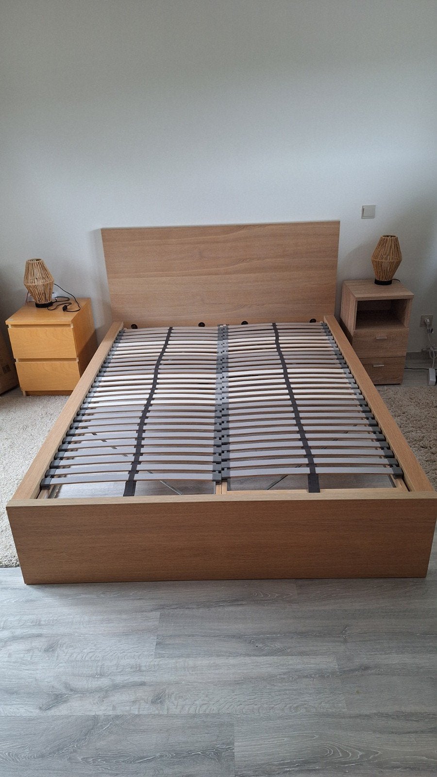 houten MALM bed met lattenbodem 140cm (twijfelaar), Enlèvement, Comme neuf, Queen size