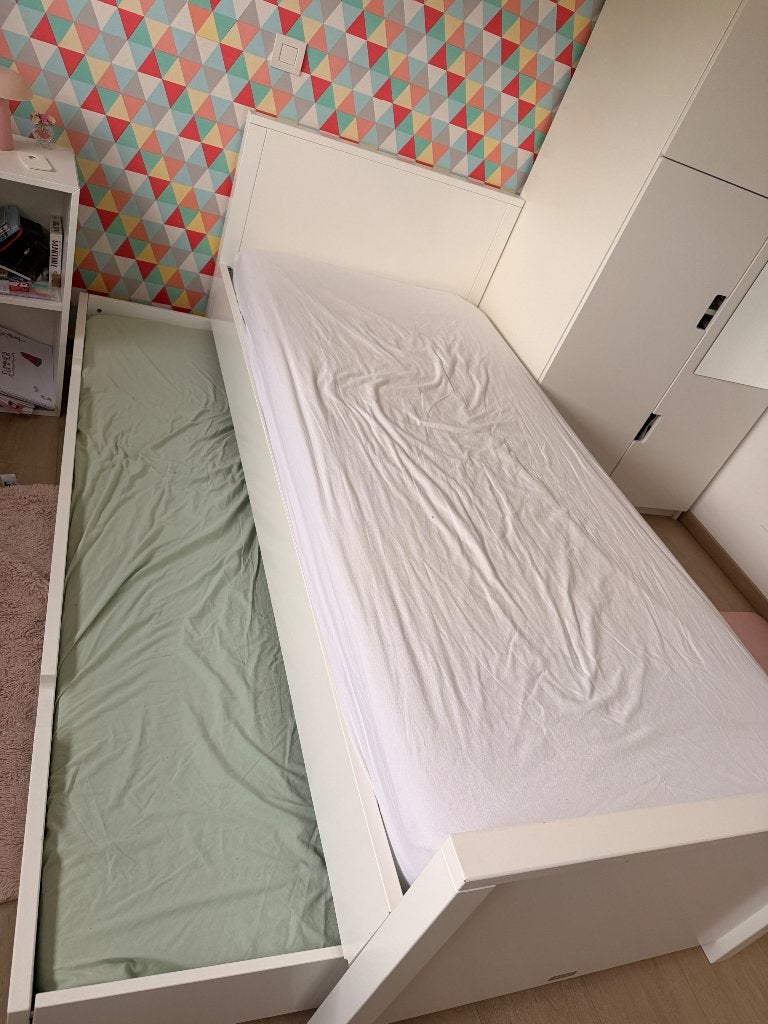 Bed 90*200 in Wit met matraslade, Ophalen, Gebruikt, 90 cm, Eenpersoons