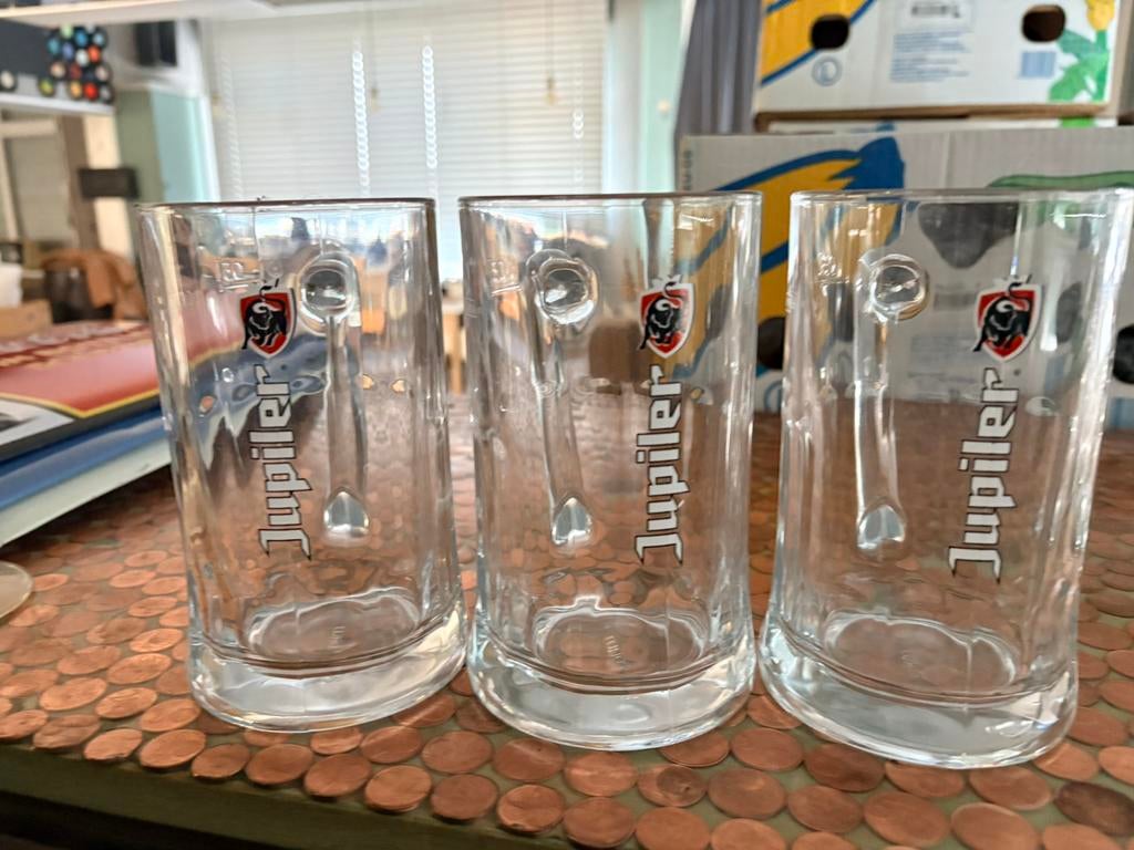 3 halve liter glazen, Ophalen, Nieuw, Glas of Glazen, Jupiler