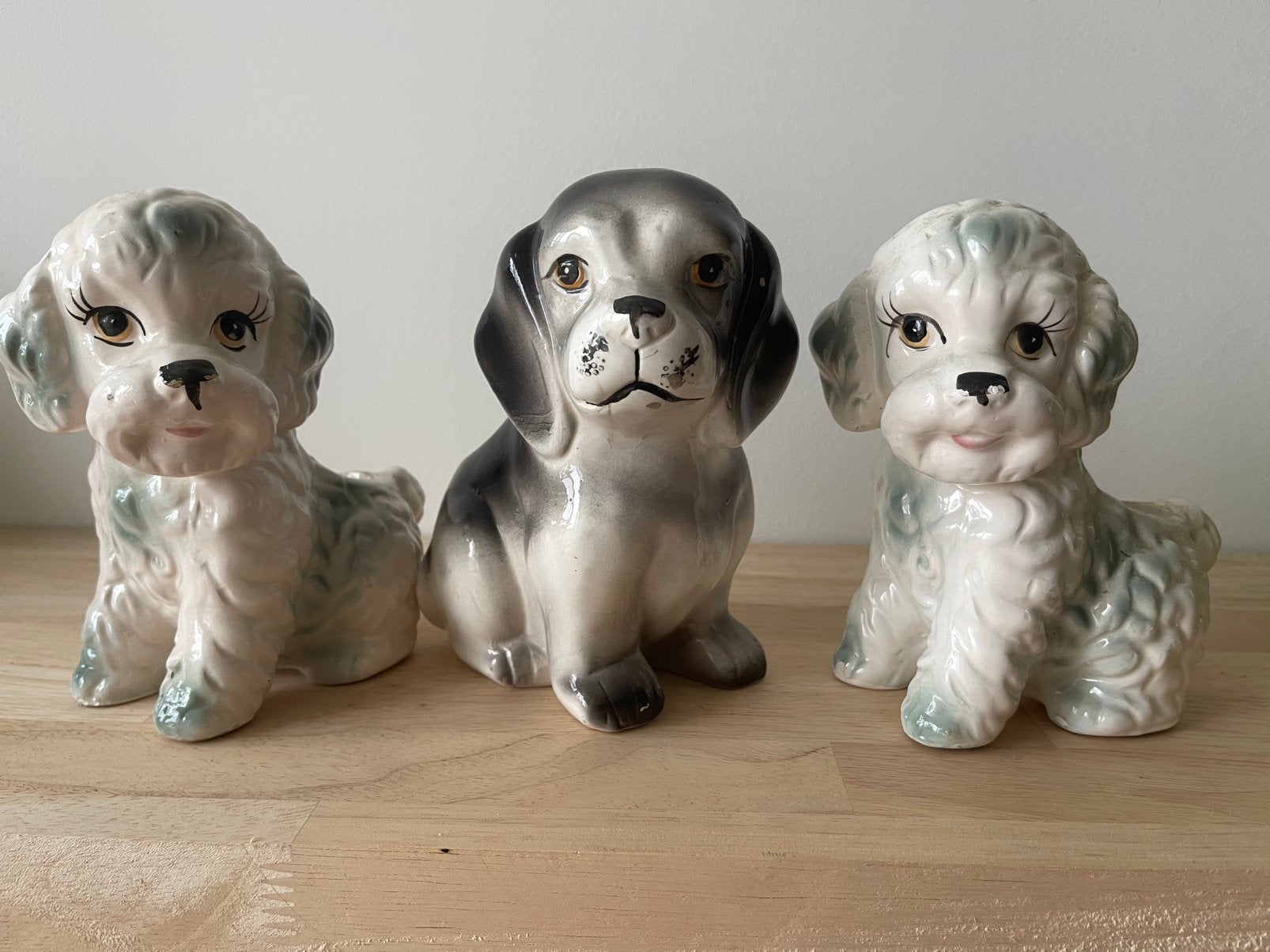 3 vintage beeldjes bloempotjes hondjes, Ophalen of Verzenden