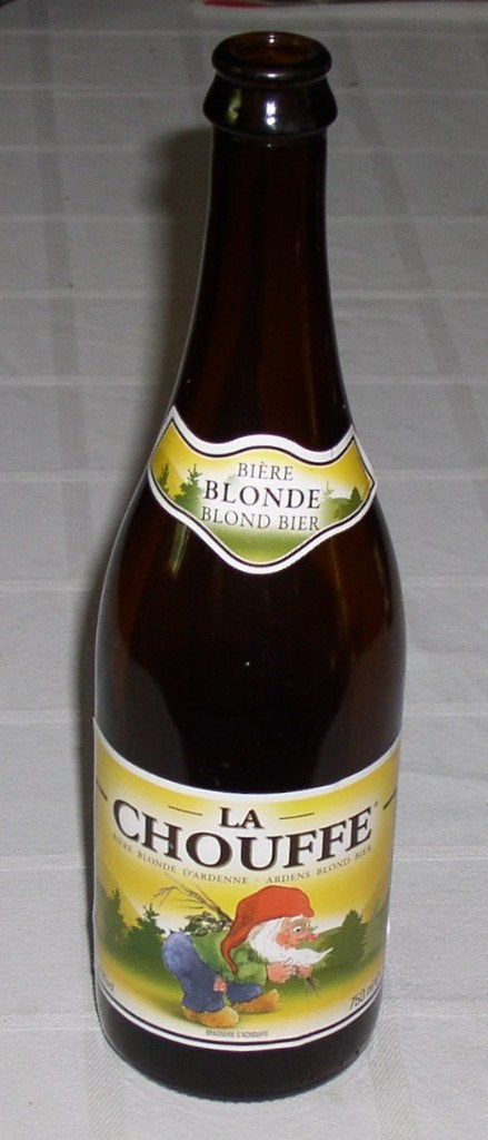 Bierfles (750 ml) La Chouffe Blonde Brouwerij D'Achouffe, Verzamelen, Ophalen of Verzenden, Gebruikt, Flesje(s), Overige merken