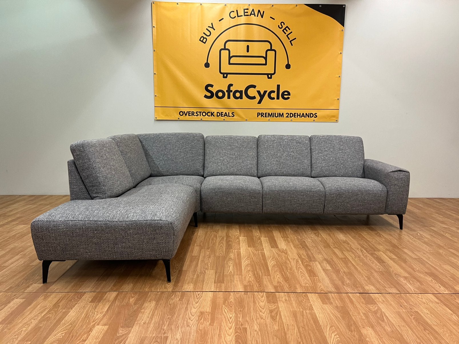 DIRECT LEVERBARE Montel Grijze Hoekzetel - SofaCycle, Ophalen of Verzenden, Zo goed als nieuw, SofaCycle, Info@sofacycle.be