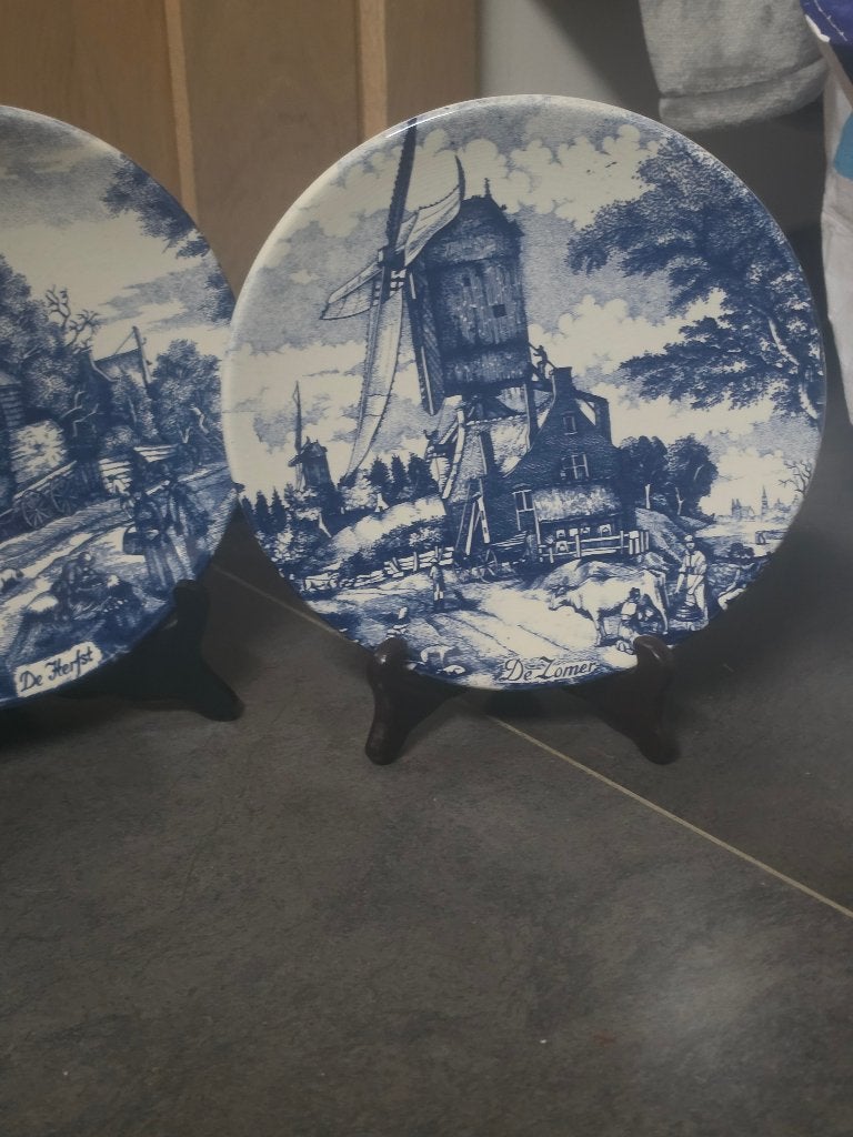 Set van 4 Delfts Blauwe jaargetijden borden – Chemkefa, Antiek en Kunst, Ophalen of Verzenden