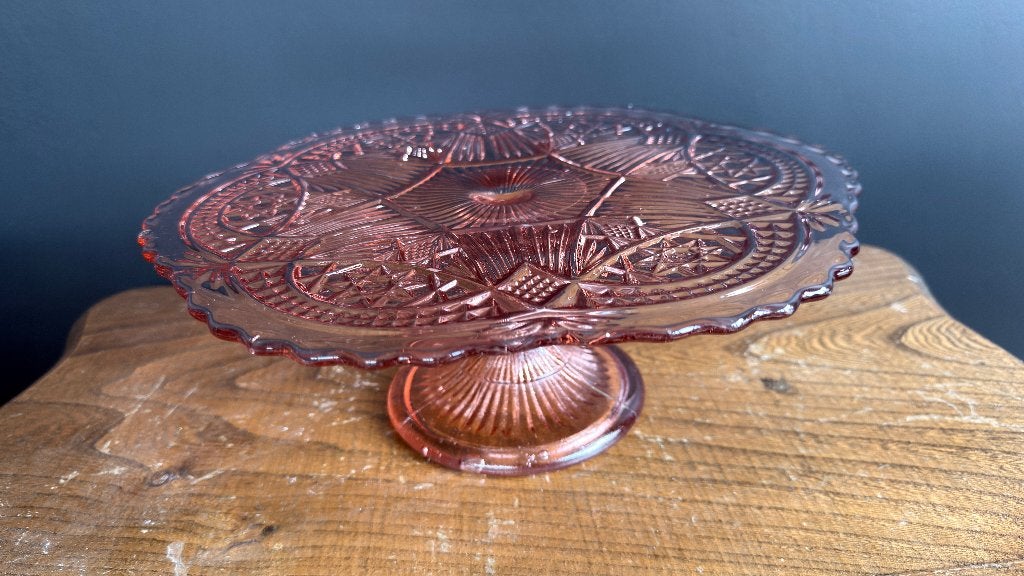Vintage Roze Persglazen Taartplateau op Voet – Rosaline, Ophalen of Verzenden