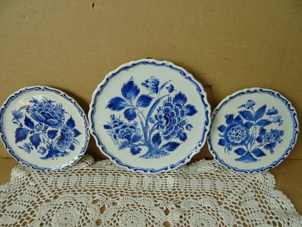 Curiosa set wandbord wandbordjes Porceleyne fles 12cm + 15cm, Ophalen of Verzenden