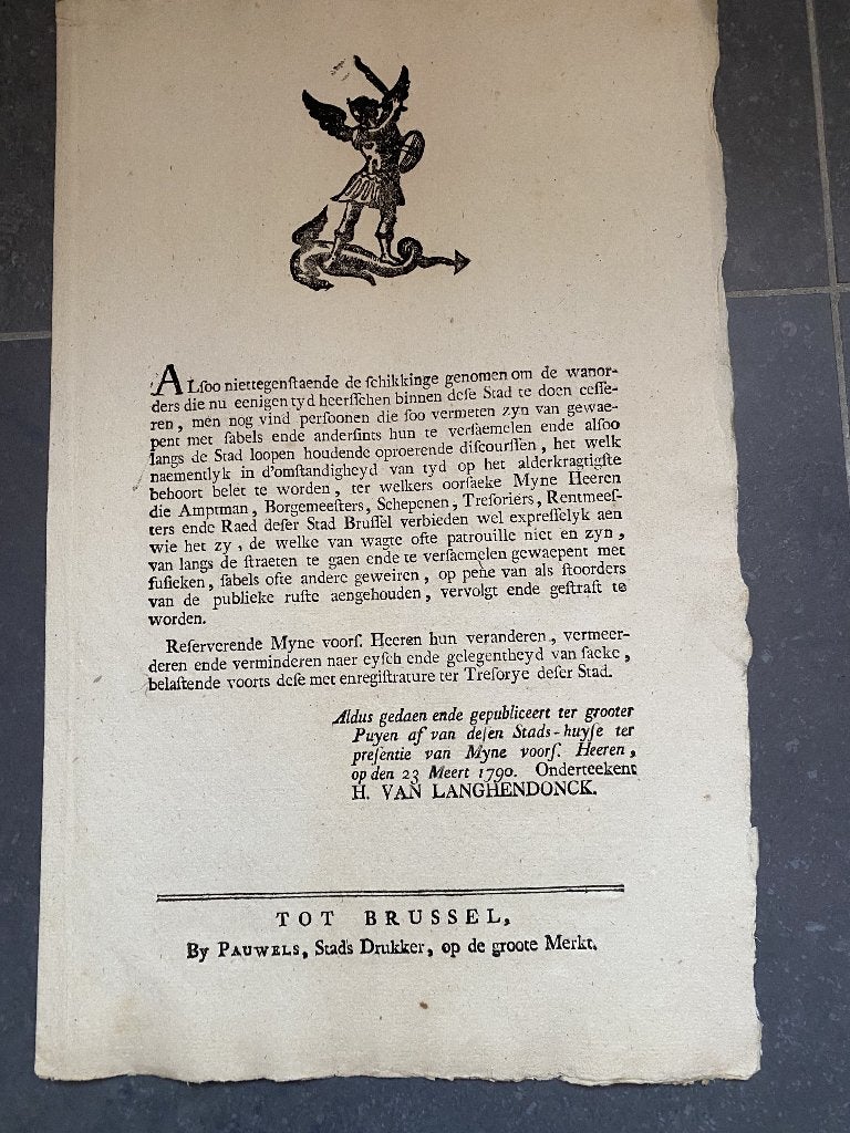 Brabantse omwenteling 1790 plakaat verbod op wapens wapen, Ophalen of Verzenden
