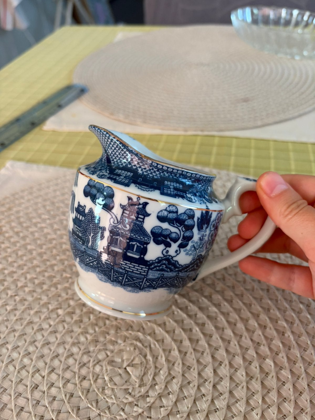 Vintage blauw-witte porseleinen melkkan – Aziatisch motief, Ophalen of Verzenden