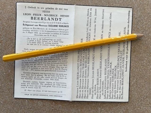 SERGENT au D.T.R.B. DHLEON BEERLANDT Sint Michiels, Enlèvement ou Envoi, Image pieuse
