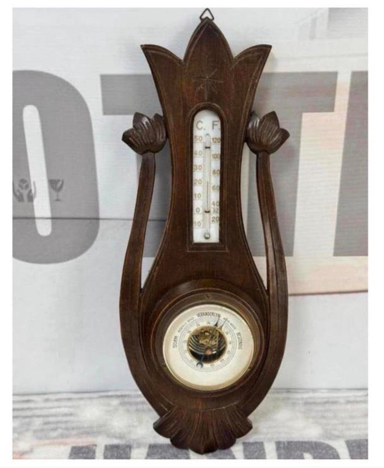 Antiek 1900-10 Veranderlyk Barometer Weerstation donkerhout, Audio, Tv en Foto, Ophalen of Verzenden, Zo goed als nieuw, Weerstation