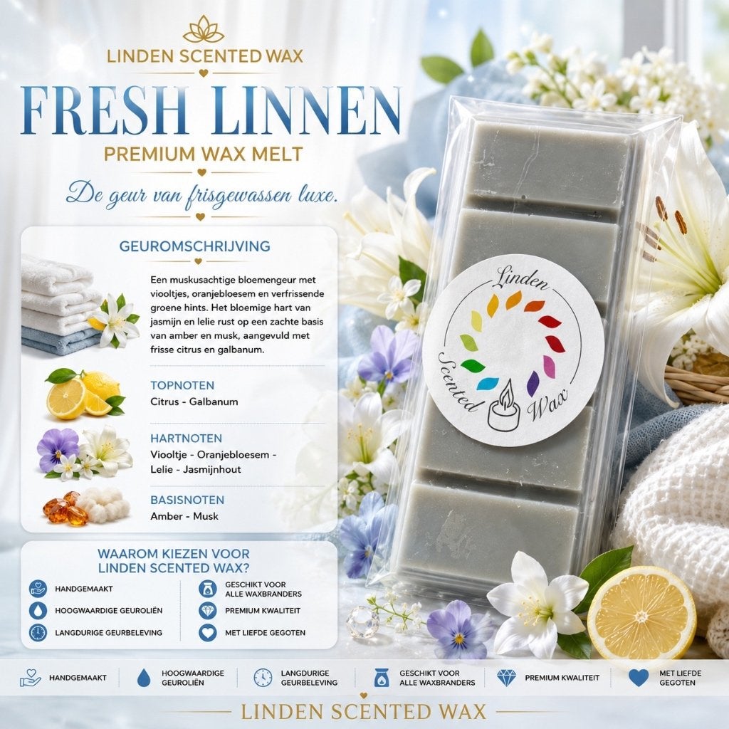 Waxmelts FRESH LINEN fris schoon waxmelt geur handgemaakt, Ophalen of Verzenden, Nieuw, Was, Kaars