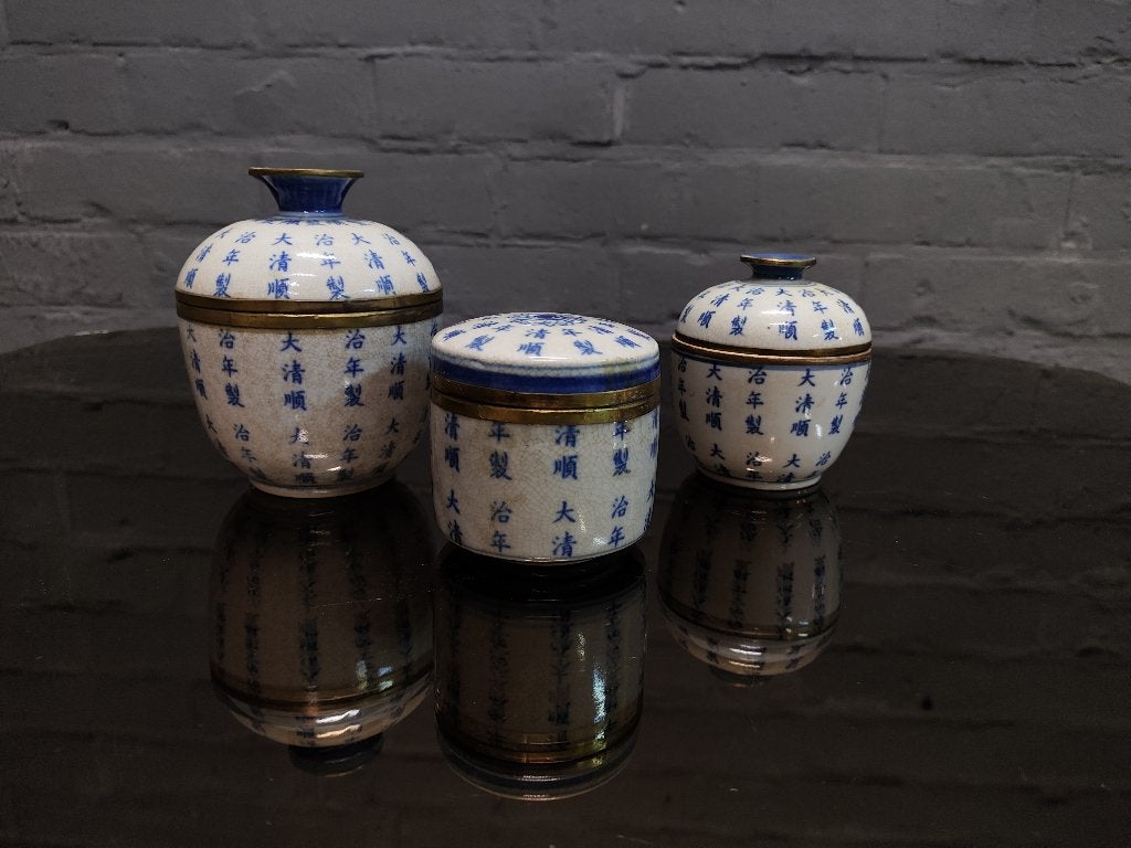 Trio Chinees Nanking-Porselein Shunzhi / Qing-dynastie, Antiek en Kunst, Antiek | Vazen, Ophalen of Verzenden