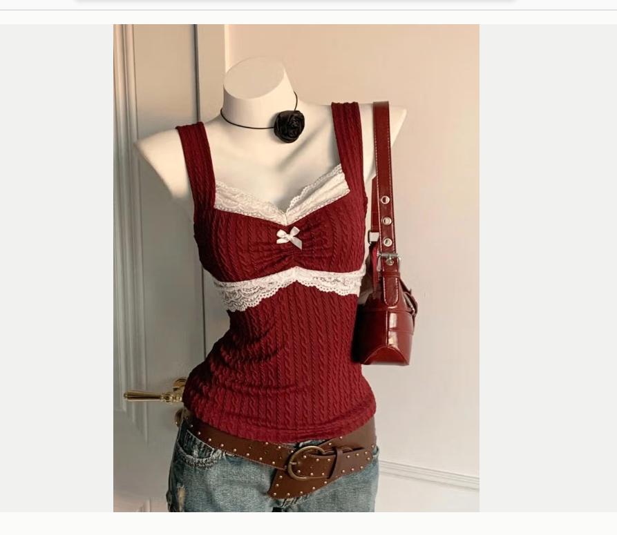 Luxe Y2k zomerse tank top met kanten details en strikje Rood, Kleding | Dames, Verzenden, Nieuw, Rood