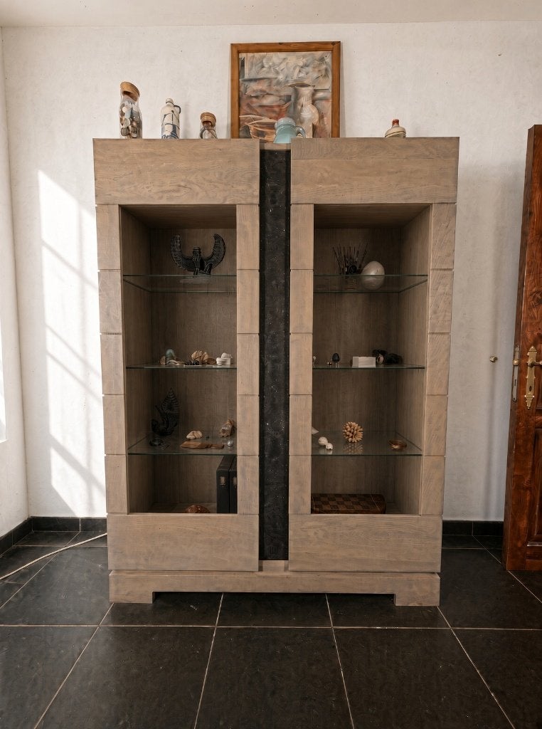 Grande vitrine au design unique avec éclairage LED, Avec porte(s), Design, Autres essences de bois, 150 à 200 cm