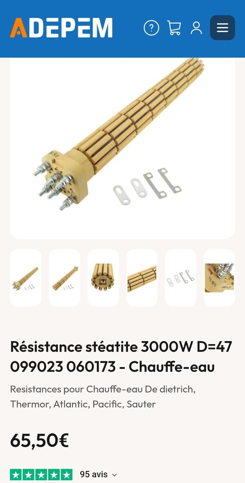 AV Résistance Stéatite pour boiler, chauffe-eau etc.., Enlèvement