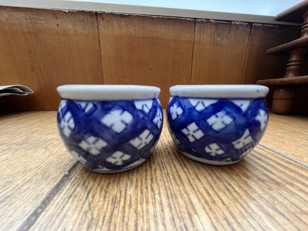 Set van 2 Kleine Blauw-Witte Keramieken Bloempotjes (6 cm), Ophalen