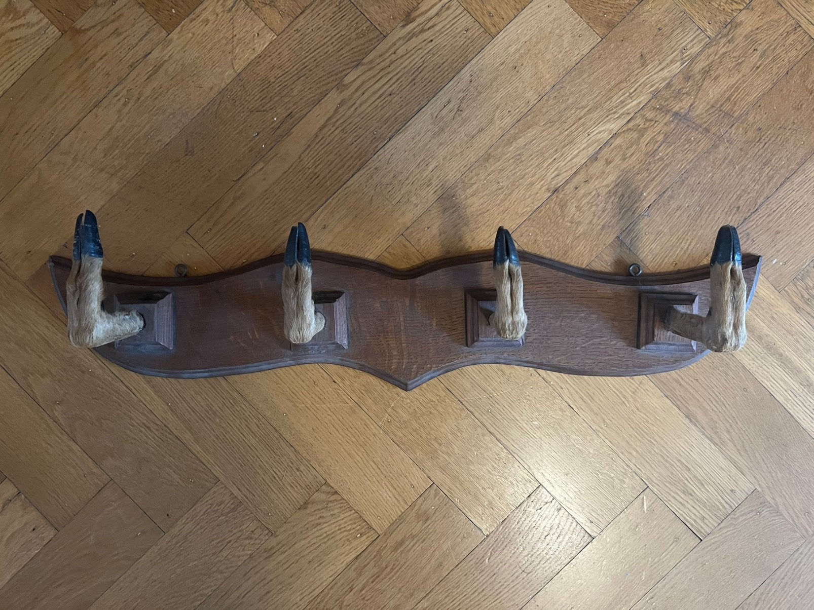 Vintage Houten Kapstok met 4 Hertenpoten (Taxidermie), Antiek en Kunst, Ophalen