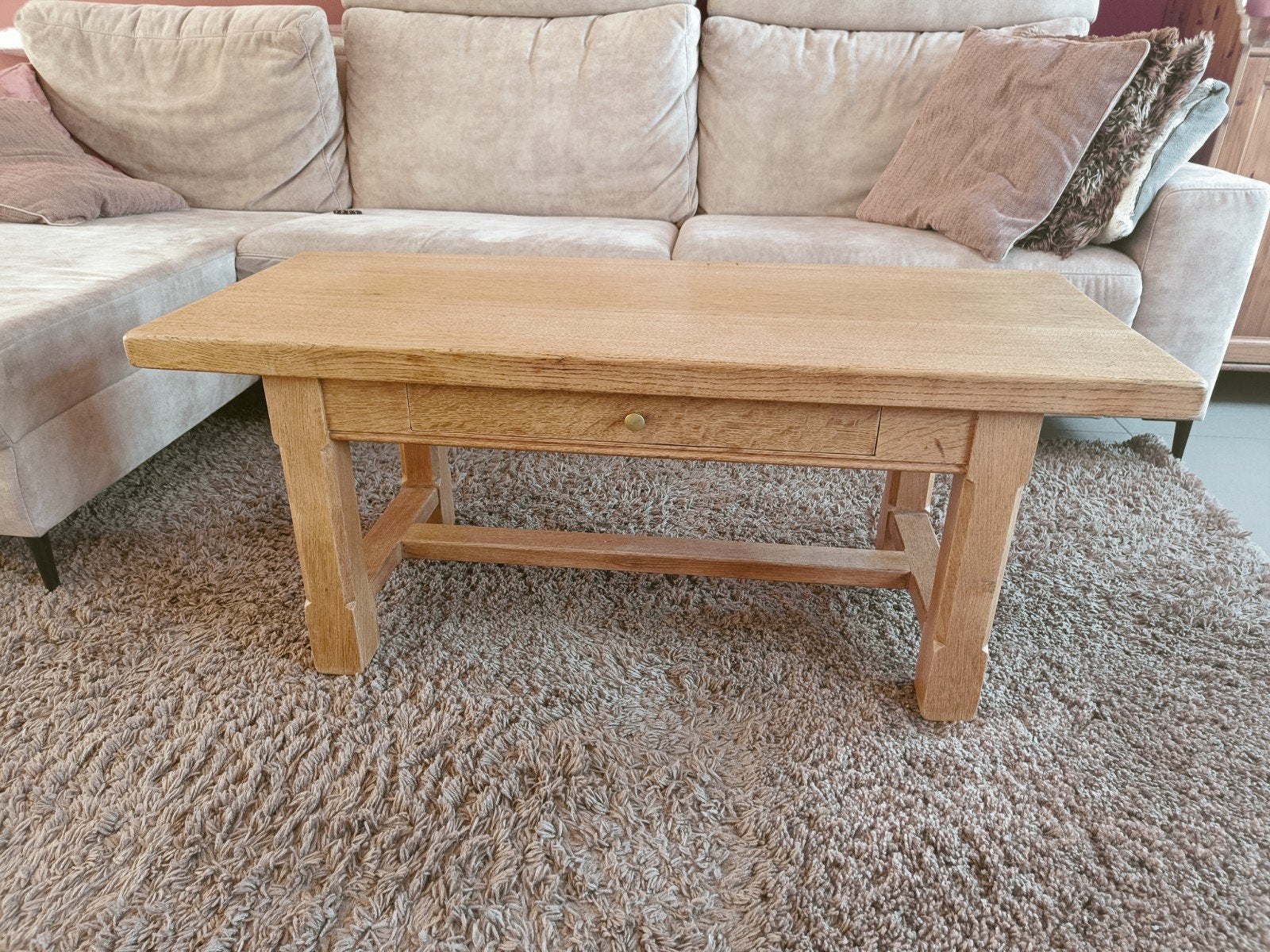 Salontafel massief eik met schuif, Ophalen