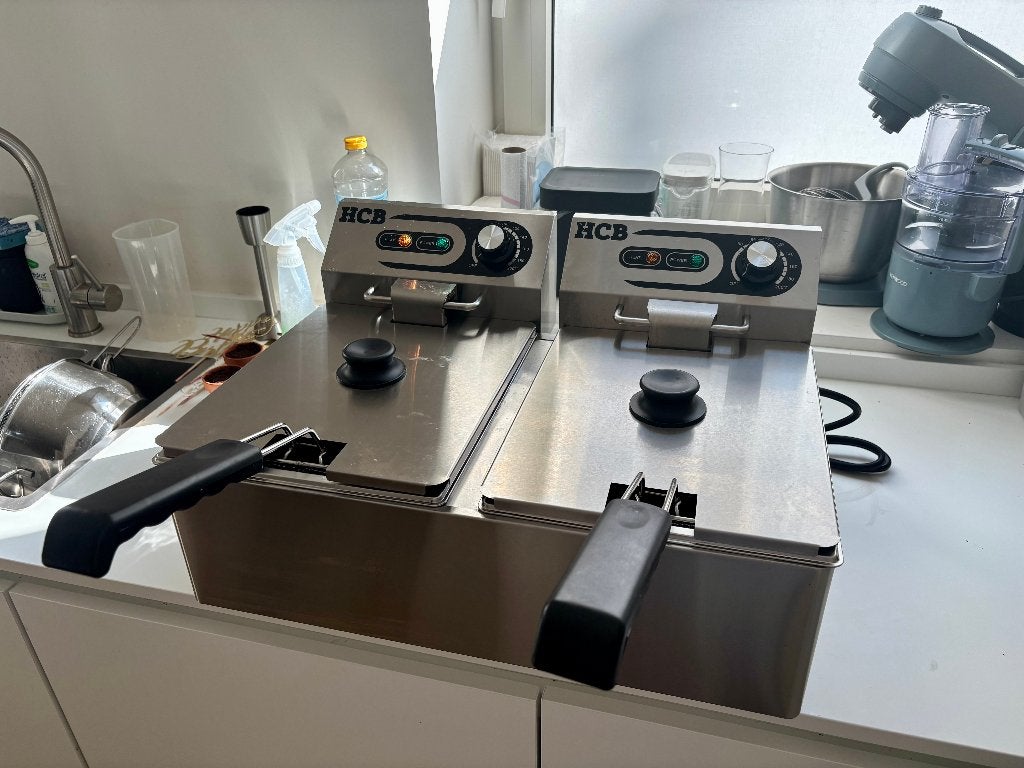 HCB Friteuse professioneel, dubbel, Elektronische apparatuur, Frituurpannen, 4 liter of meer, Ophalen, Zo goed als nieuw, Duo-friteuse