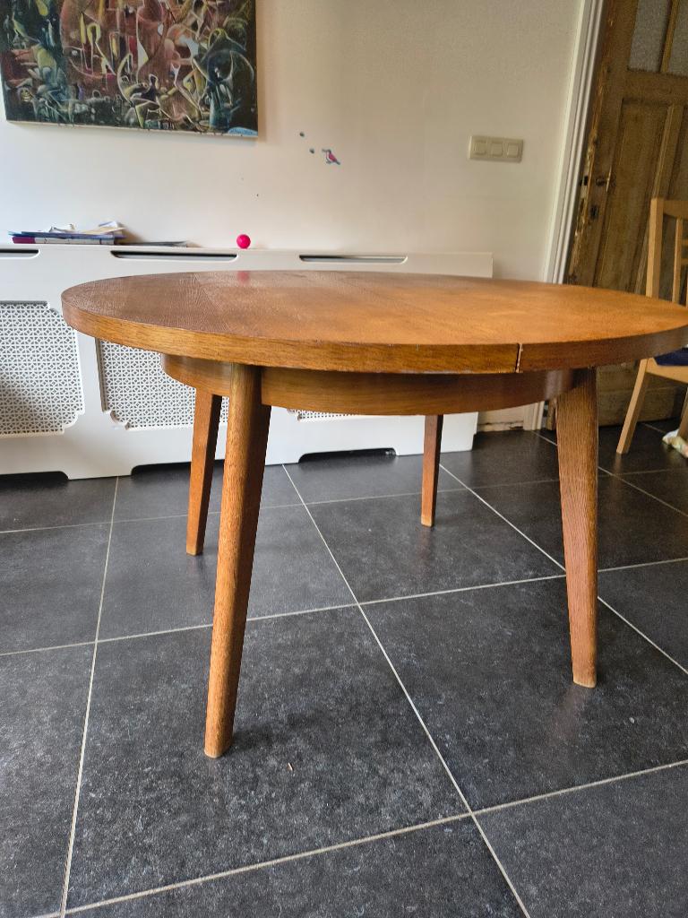 Vintage ronde houten eettafel, Huis en Inrichting, Tafels | Eettafels, Ophalen, Eikenhout
