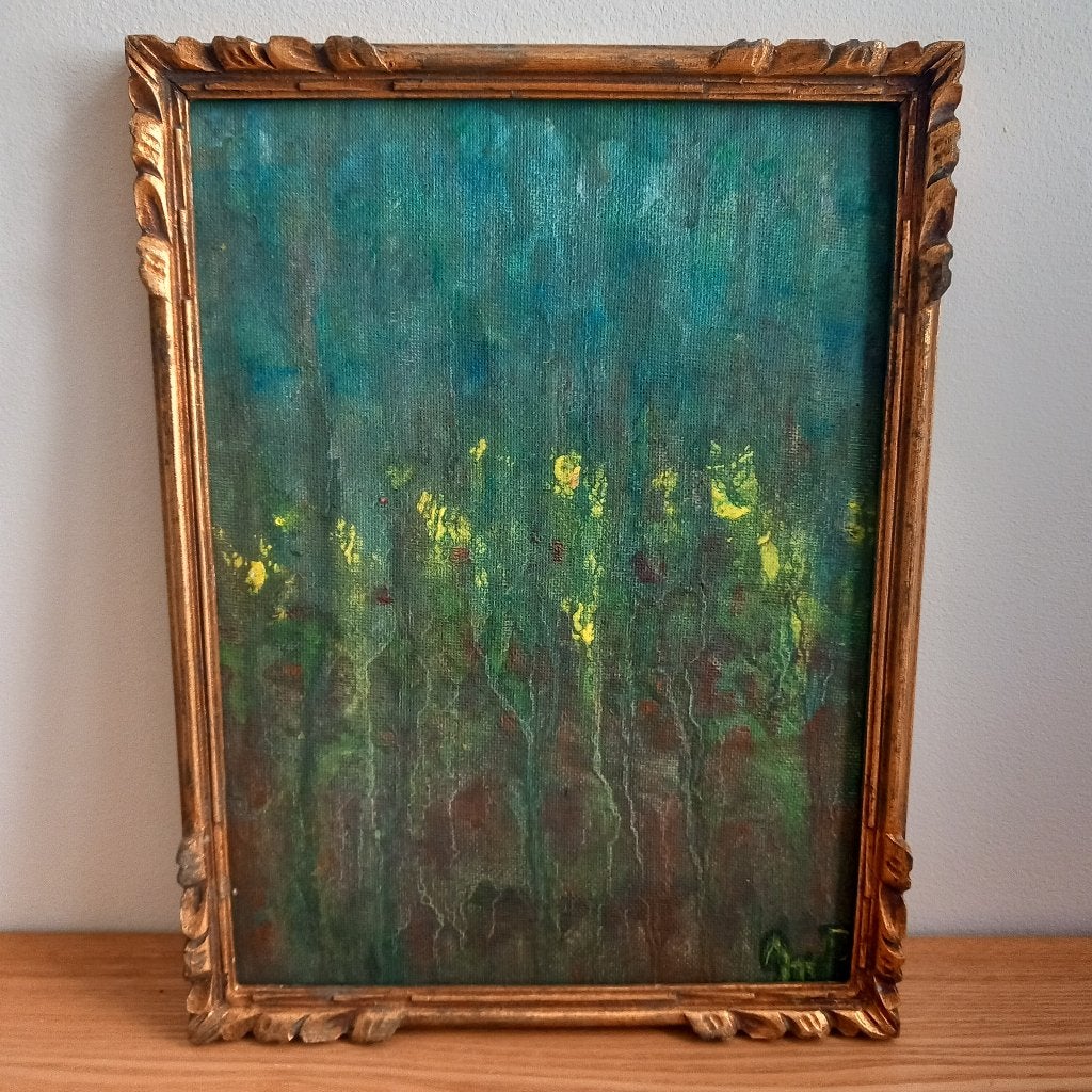 Schilderijtje in olieverf, open kader, 20x27 cm, Envoi
