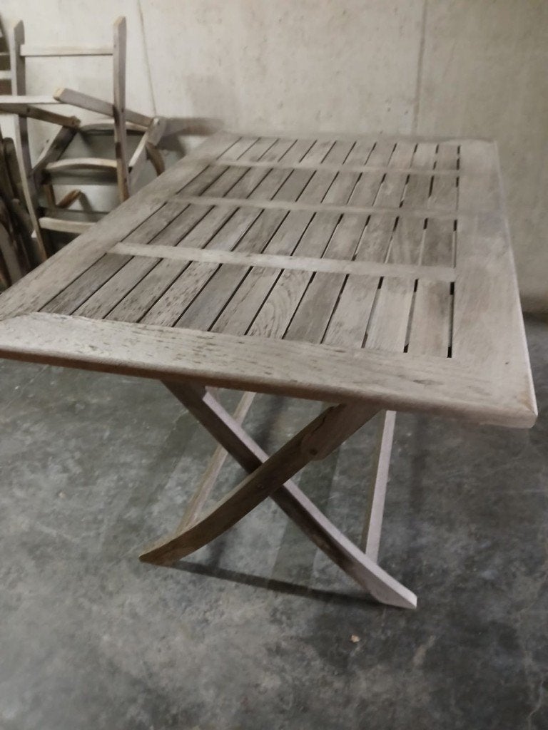 Tuinset met 1 teaktafel en 4 teakstoelen - Polo Teak, Tuin en Terras, Ophalen, Gebruikt, Teakhout, Inklapbaar