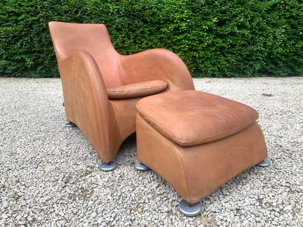 Montis Loge Gerard van den Berg cognac leren Fauteuil poef, Ophalen, Gebruikt, Eenpersoons, Leer
