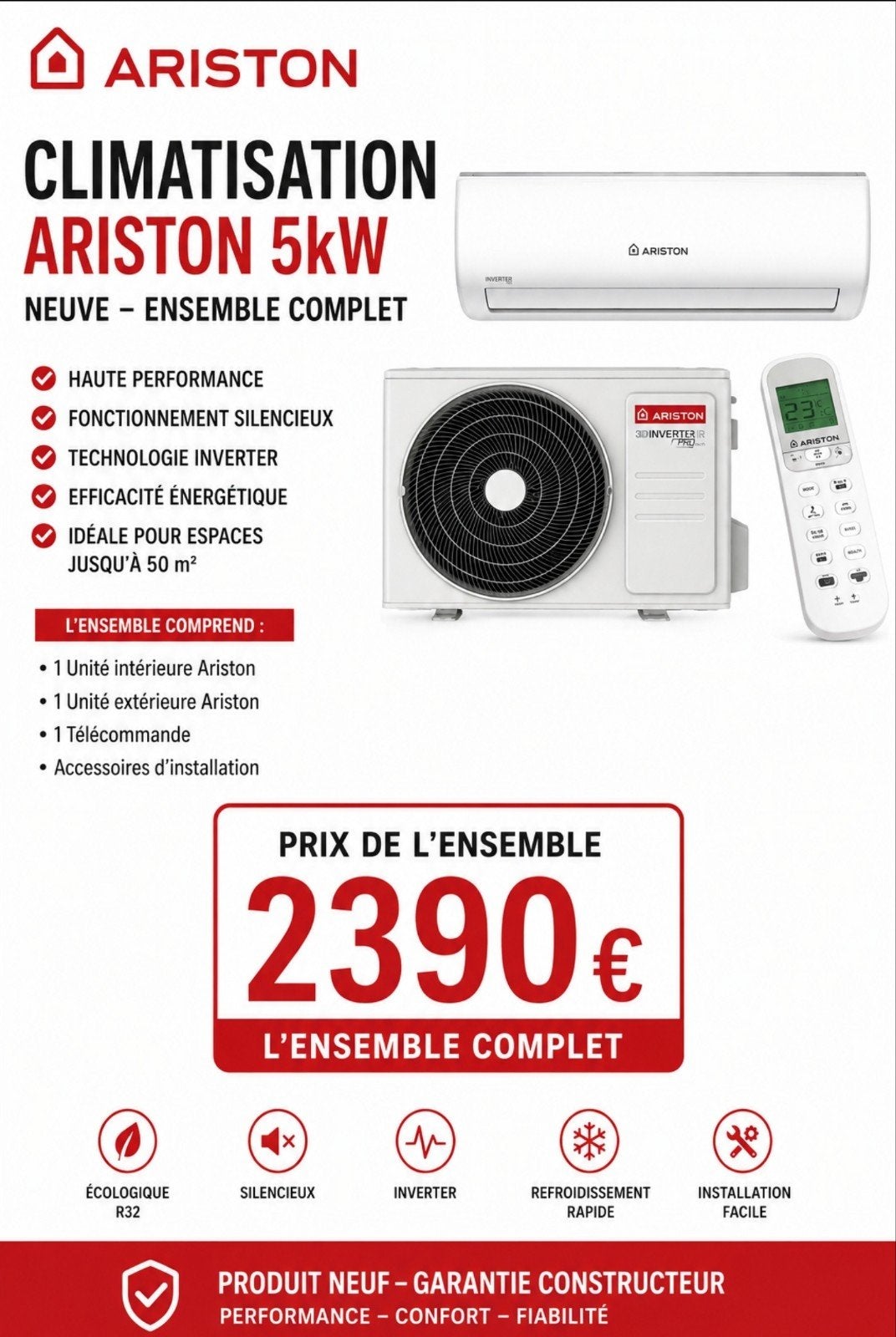 Nieuwe Ariston 5kw airconditioning 17060btu, Elektronische apparatuur, Airco's