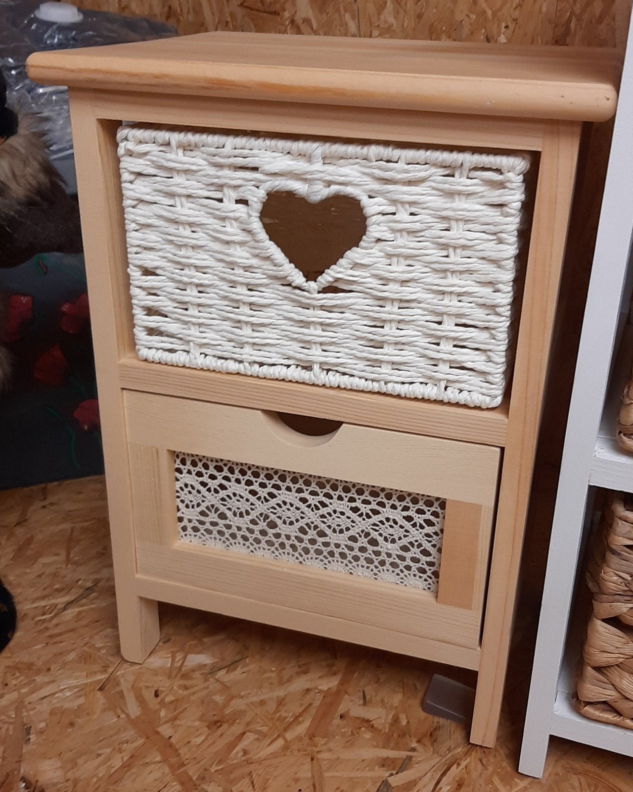Meuble 2 tiroirs beige et blanc, Enlèvement, Comme neuf, Beige, Bois