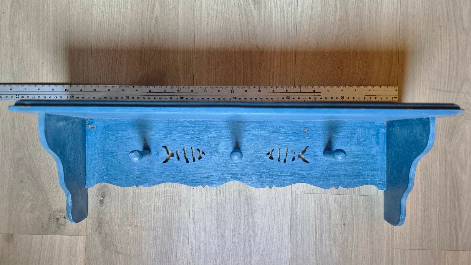 Retro houten wandkapstok - 3 haken + plank, Huis en Inrichting, Woonaccessoires | Kapstokken, Ophalen, Hout