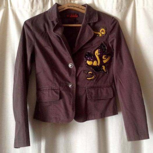 Veste blazer vintage marron avec patchs sequins - T.XS/S, N&P Nuopai, Enlèvement ou Envoi, Taille 34 (XS) ou plus petite, Brun