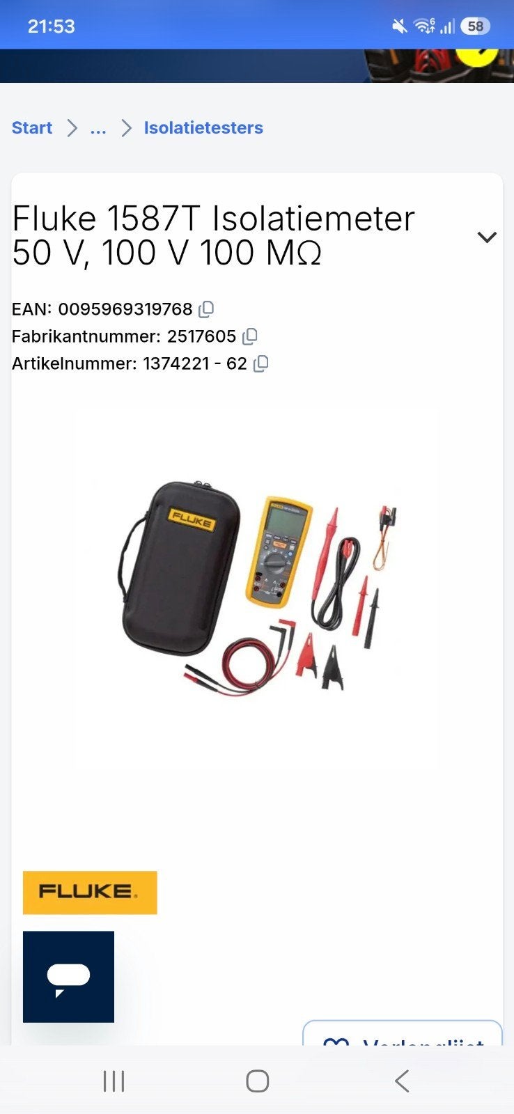 fluke megger 1587, Bricolage & Construction, Enlèvement ou Envoi