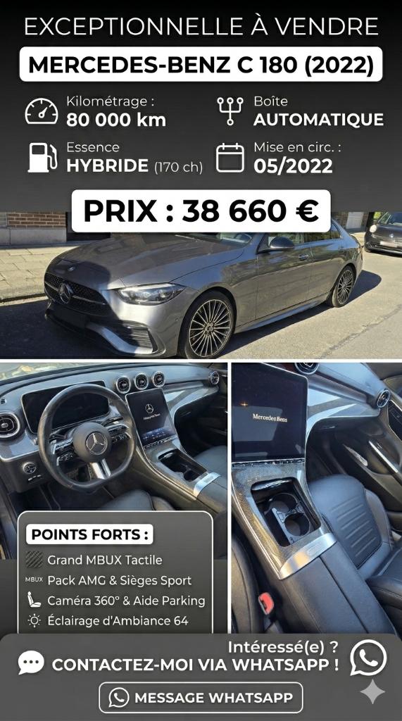 MERCEDES-BENZ / C180 AMG / PANO / CAMÉRA /, 144 g/km, Argent ou Gris, Achat, Capteur de stationnement