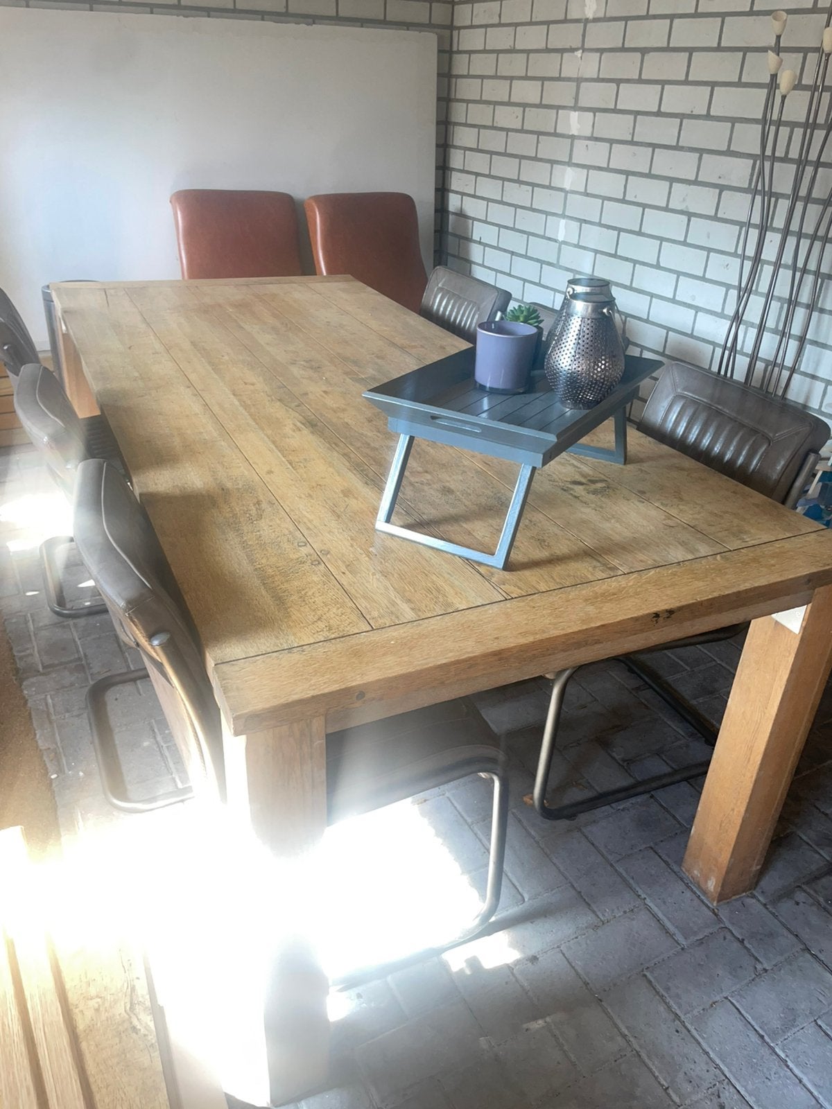 Mooie tafel met 6 leren stoelen, Ophalen