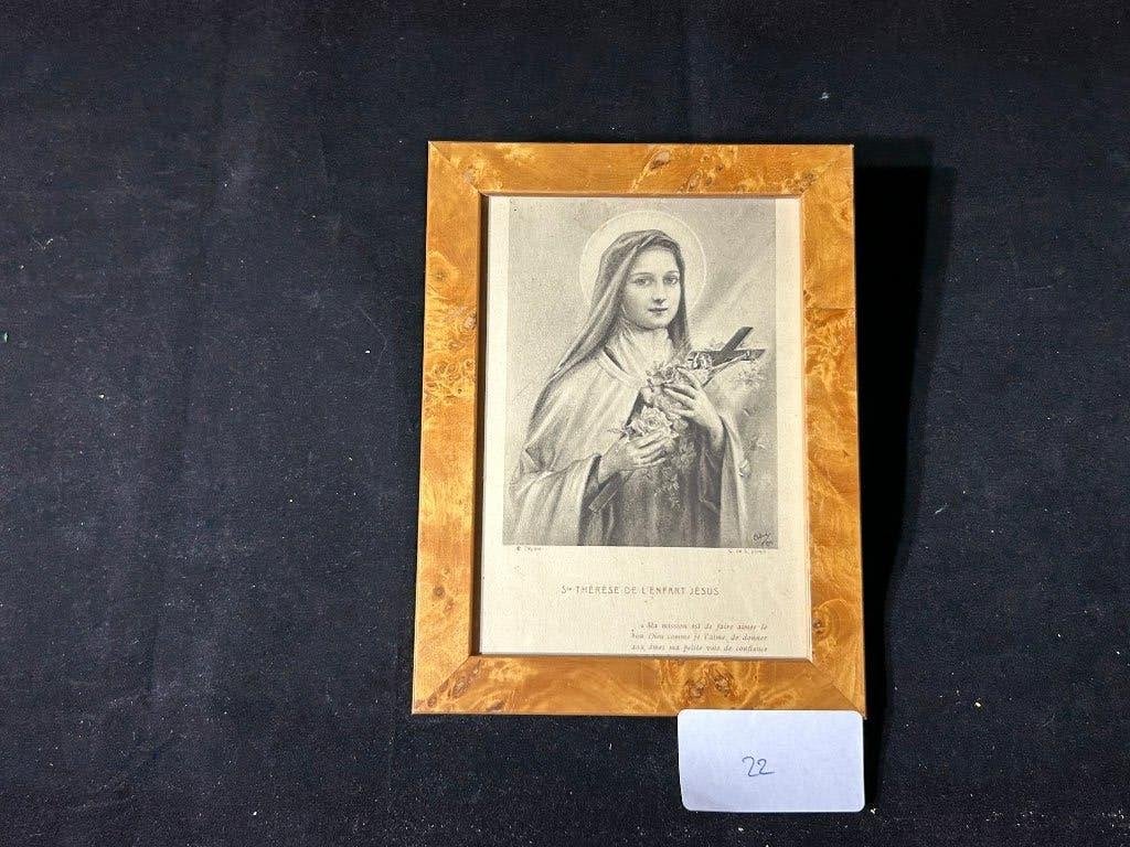 Antieke Religieuze Prent Ste Thérèse de l'Enfant Jésus, Antiek en Kunst, Kunst | Litho's en Zeefdrukken, Lithografie, Ingelijst