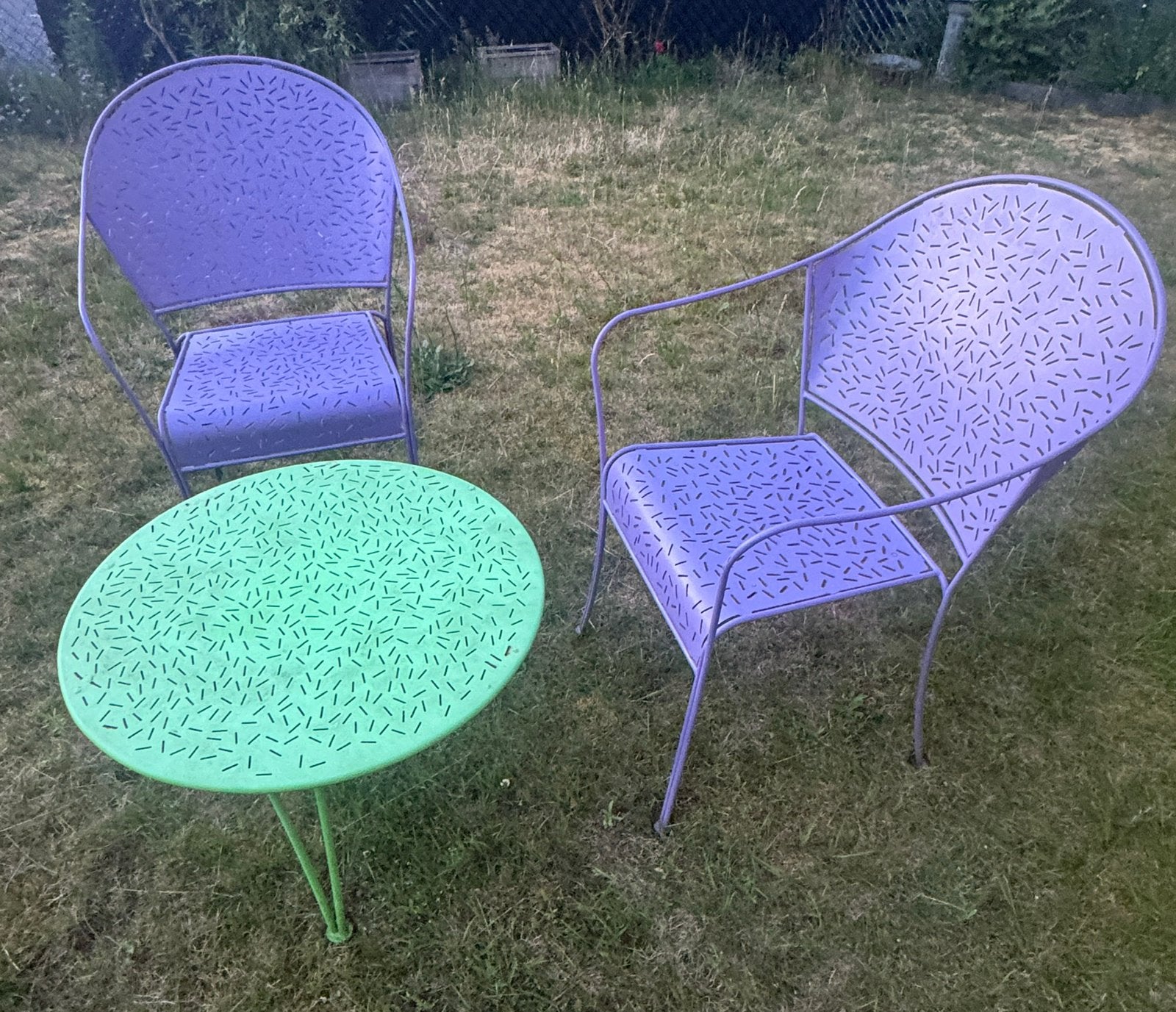 Fermob tuinstoelen met armleuning + tafel Rendez-vous, Tuin en Terras, Gebruikt, Bijzettafel, Aluminium, Tuinset