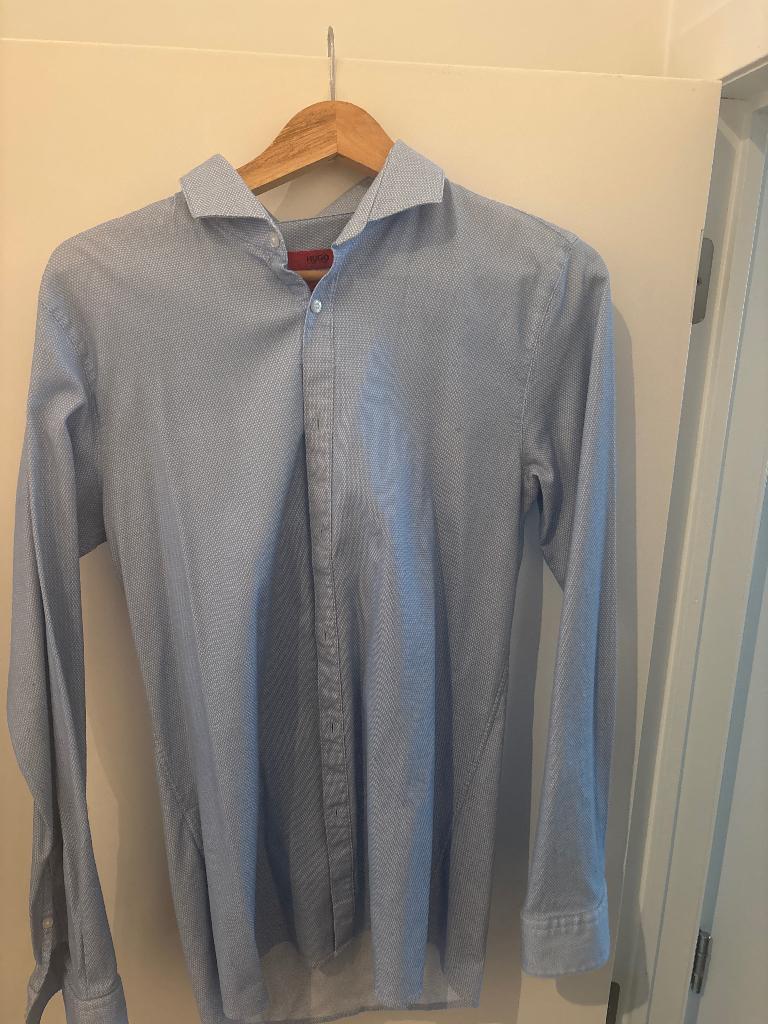 Hemdje - Hugo Boss - L, Ophalen, Blauw, Halswijdte 41/42 (L), Hugo Boss