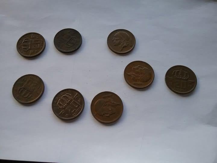 Belgische munten : 20 centimes (8 stuks), Ophalen, Brons, Losse munt