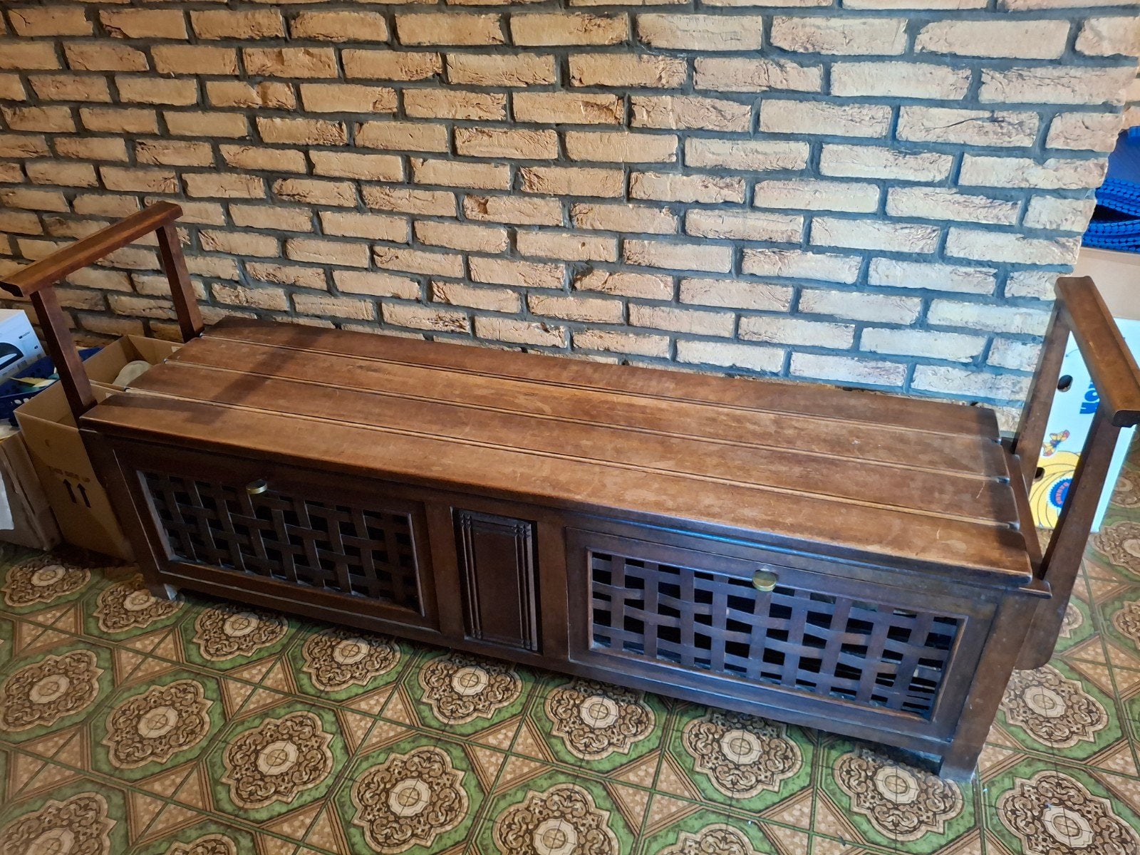 Vintage bank in eik, Ophalen, Gebruikt