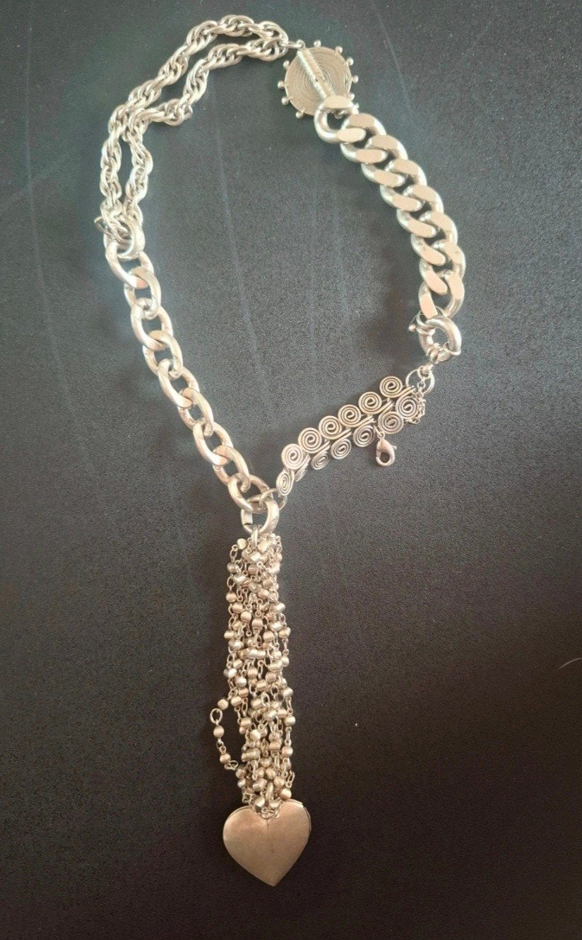 beau collier mailles argent gourmette cœur photo, Enlèvement ou Envoi, Comme neuf, Argent, Argent