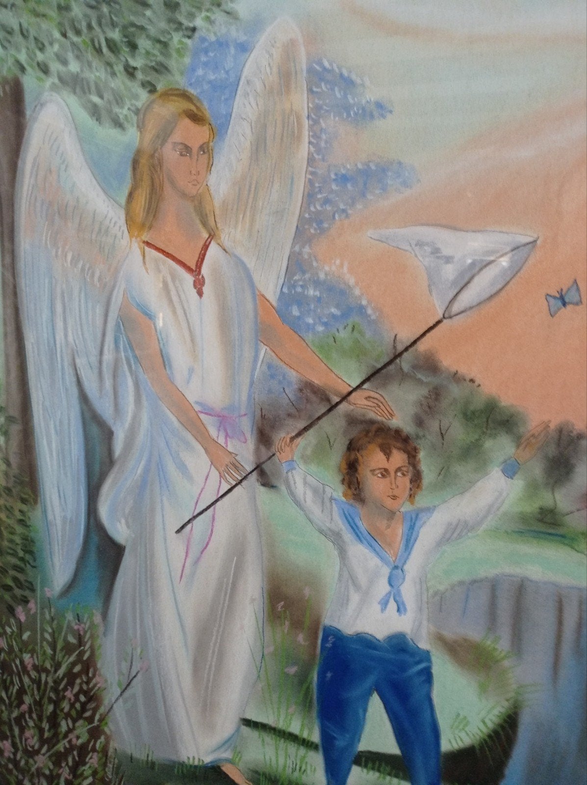 Schilderij Engelbewaarder, Antiek en Kunst, Ophalen