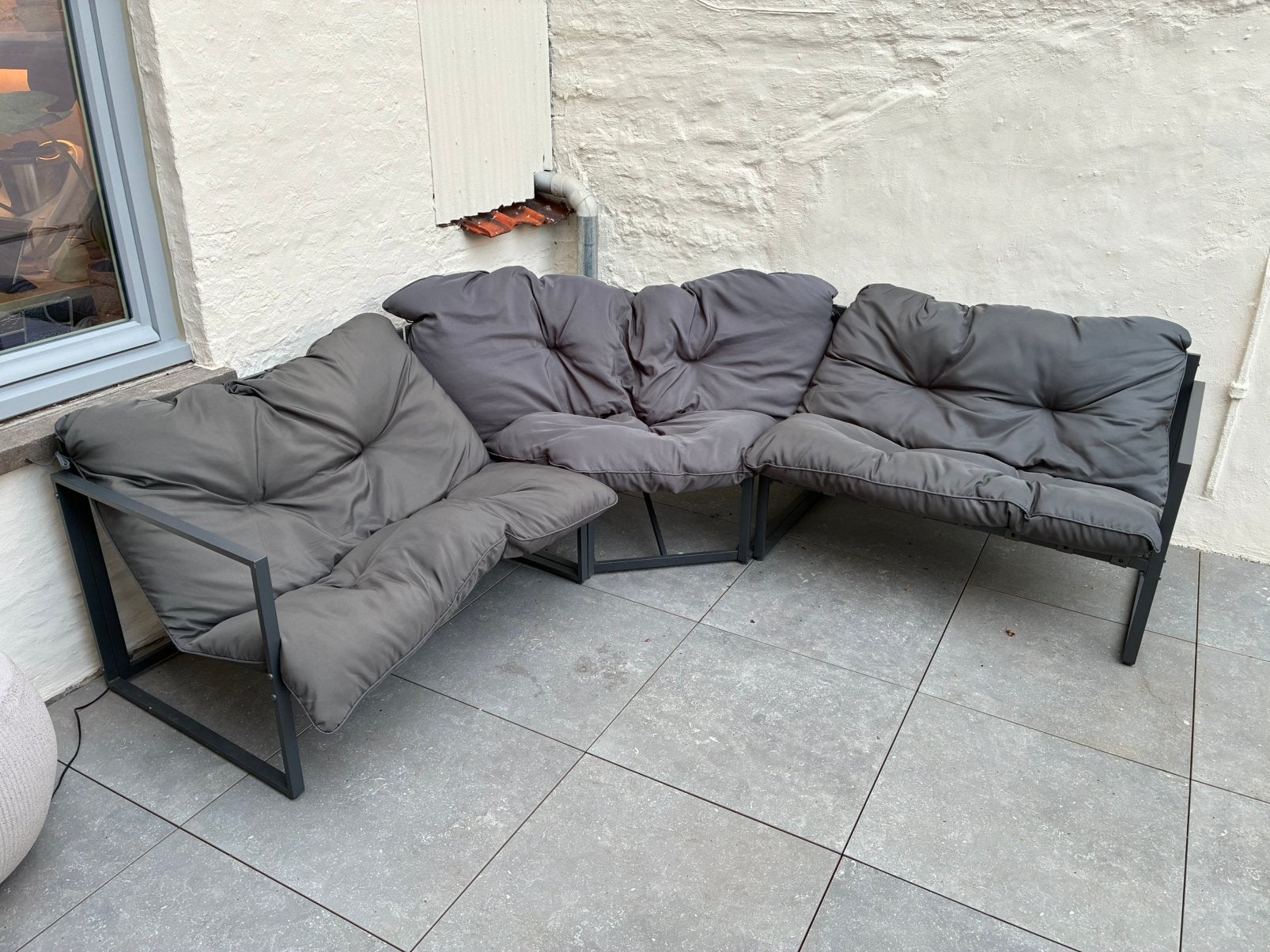 Metalen Antraciete Loungeset 6 personen, Tuin en Terras, Tuinsets en Loungesets, Ophalen, 6 zitplaatsen, Aluminium, Zo goed als nieuw