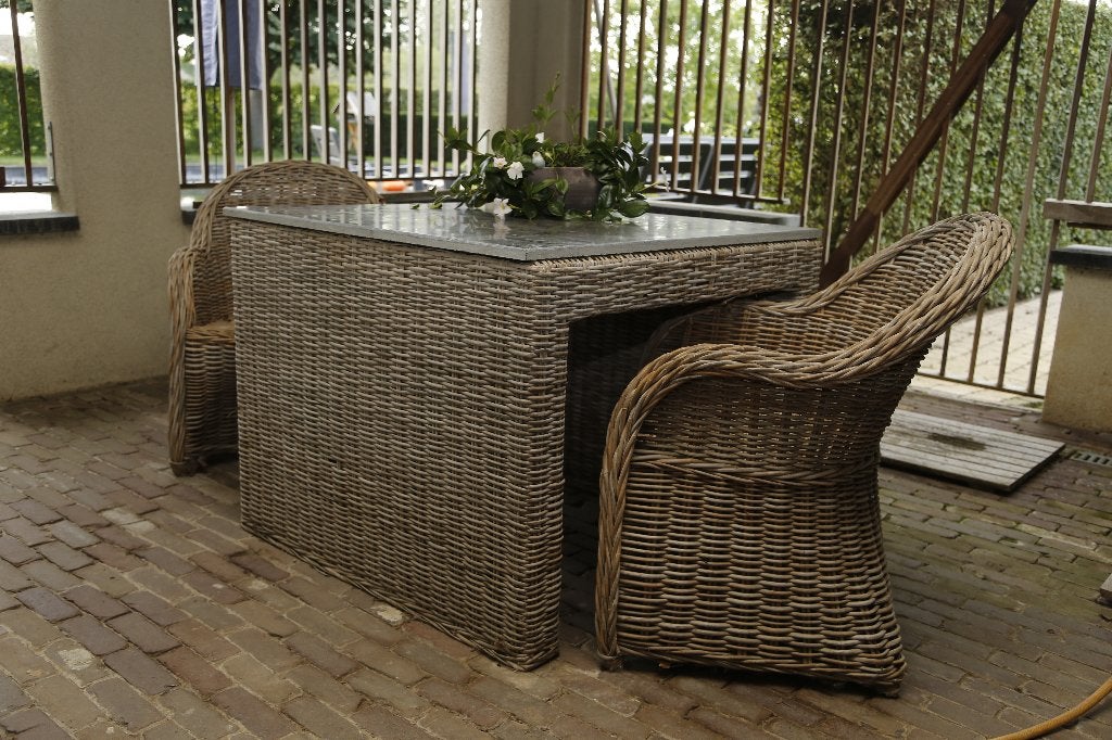 Rieten tuintafel met marmer blad, Tuin en Terras, Ophalen, Gebruikt, Vierkant, Overige materialen