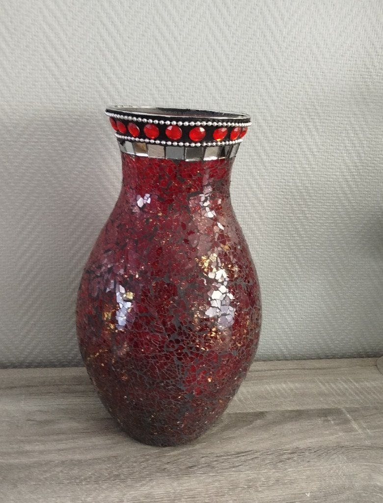 decoratieve vaas met rode mozaïek, Huis en Inrichting, Woonaccessoires | Vazen, Ophalen, 36 cm, Rood, Glas