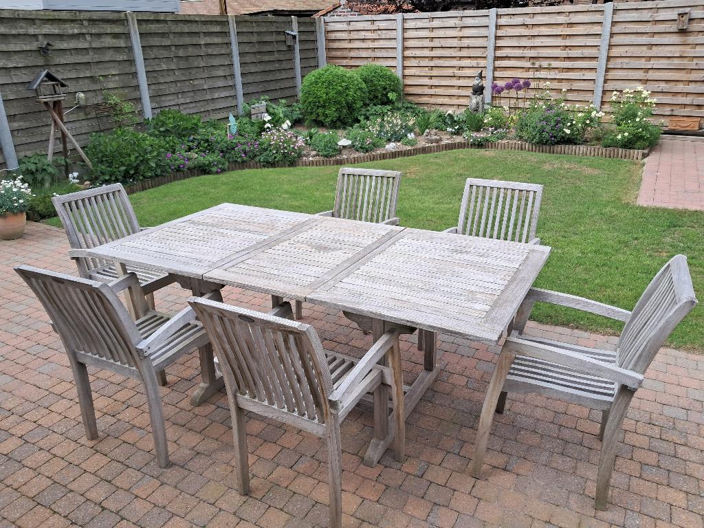 tuinmeubels, Tuin en Terras, Tuinsets en Loungesets, Ophalen, Gebruikt, 6 zitplaatsen, Teakhout