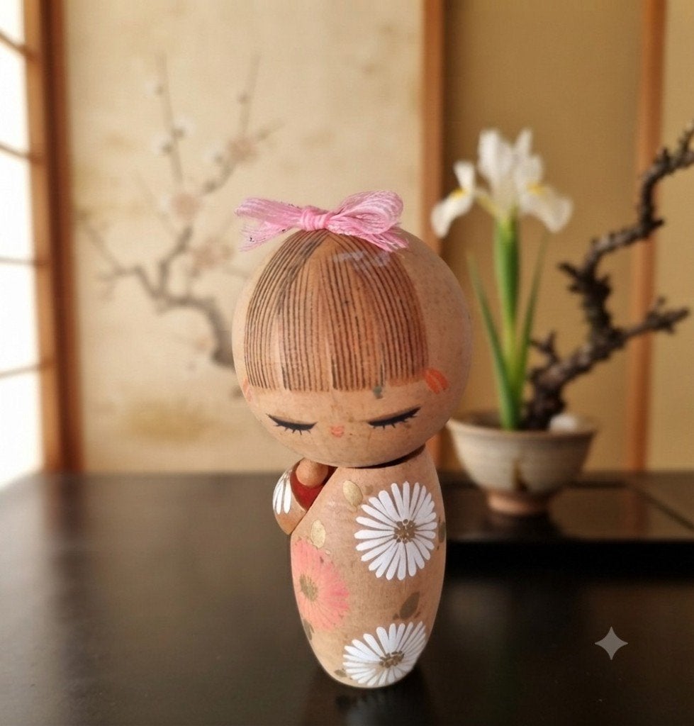 Mooie Hinagiku Kokeshi van Ryoka Aoki (14 cm), Hout, Verzenden, Geschilderd, 14 cm