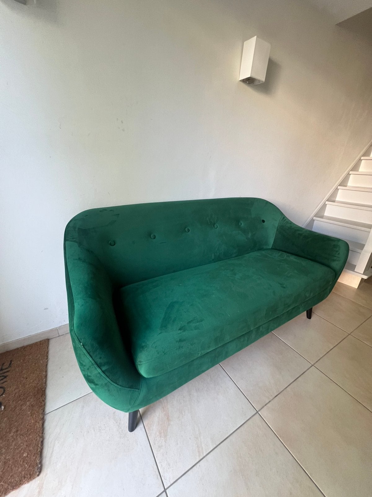 Groene velours zitbank, Huis en Inrichting, Zetels | Zetels, Ophalen, 150 tot 200 cm, 75 tot 100 cm, Zo goed als nieuw